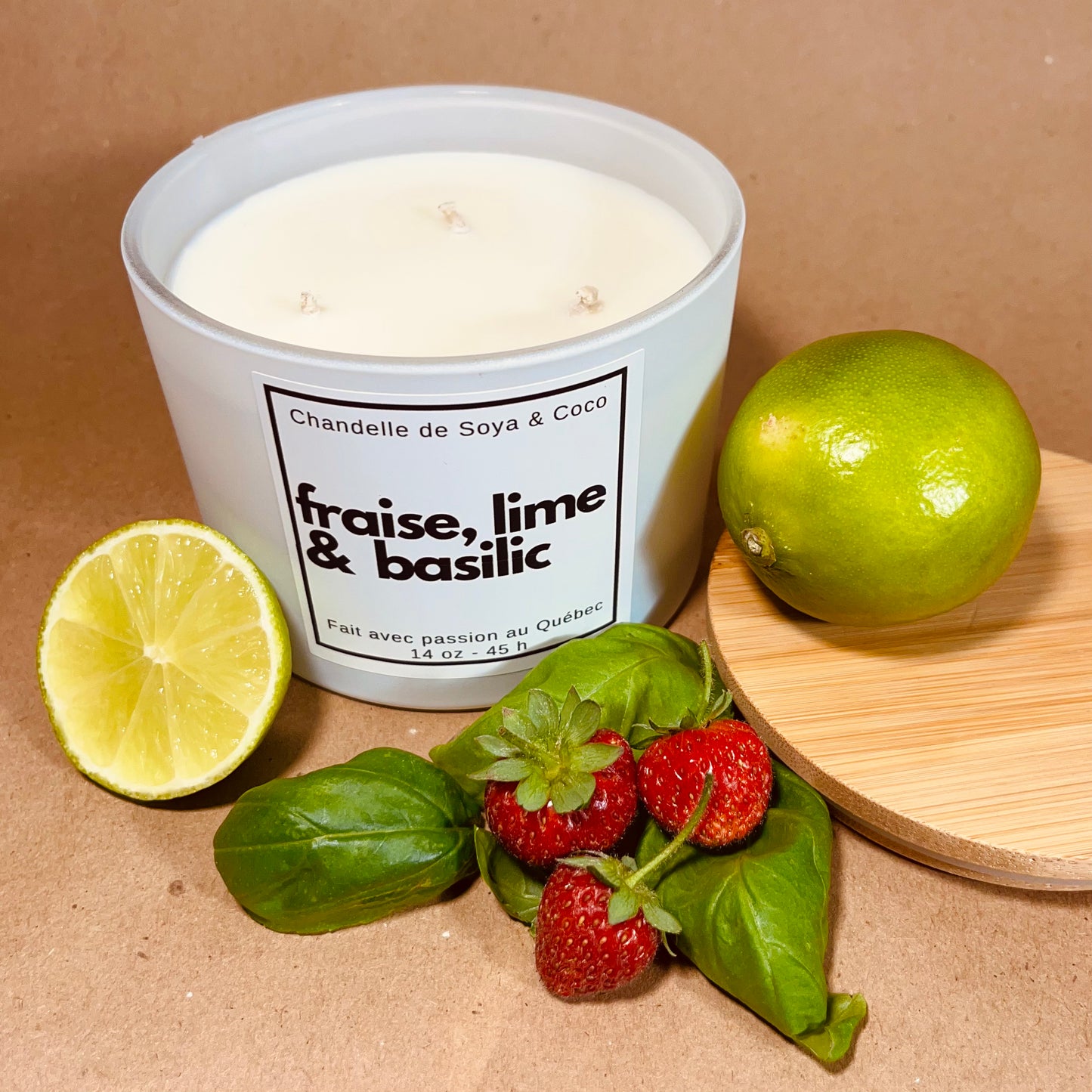 FRAISE, LIME & BASILIC - Bougie 3 mèches 14 oz