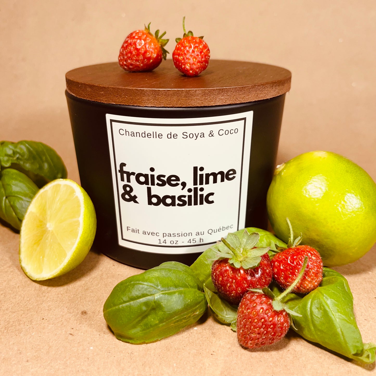 FRAISE, LIME & BASILIC - Bougie 3 mèches 14 oz