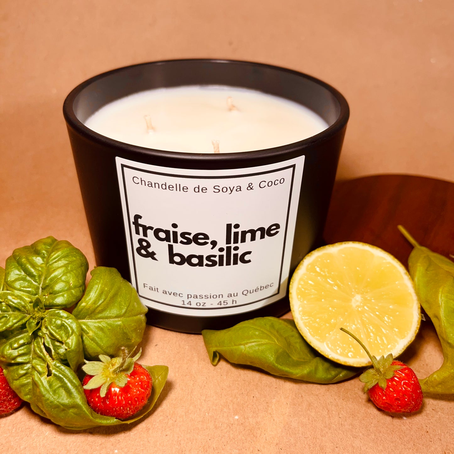 FRAISE, LIME & BASILIC - Bougie 3 mèches 14 oz